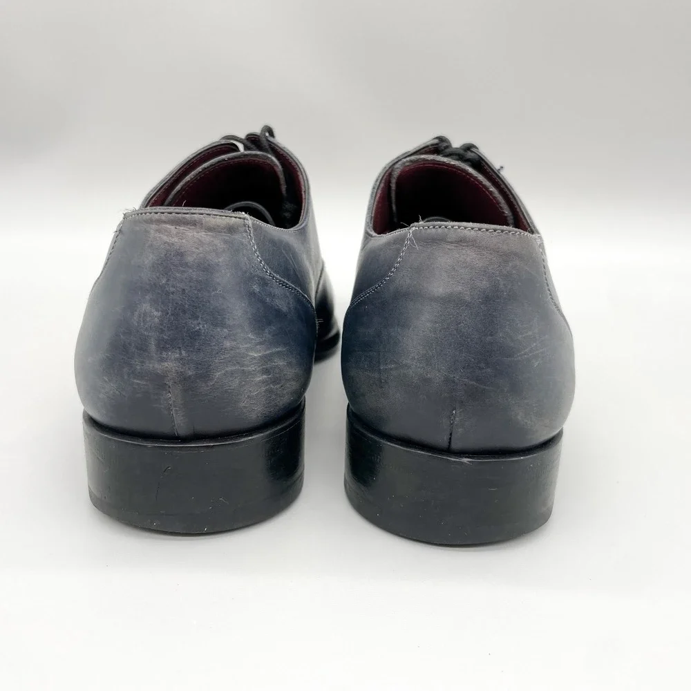 Mezlan Custom Mens 9.5M Cap Toe Oxford Navy Leather Derby Dress Shoes Preppy